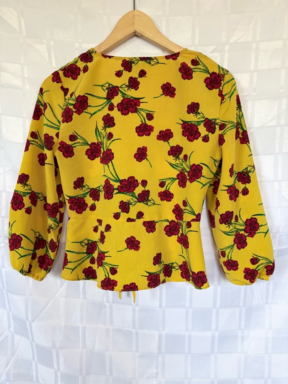 Topshop Yellow Red Floral Peplum Blouse Balloon sleeve Festival Blouse Sz 4 US - Picture 4 of 9